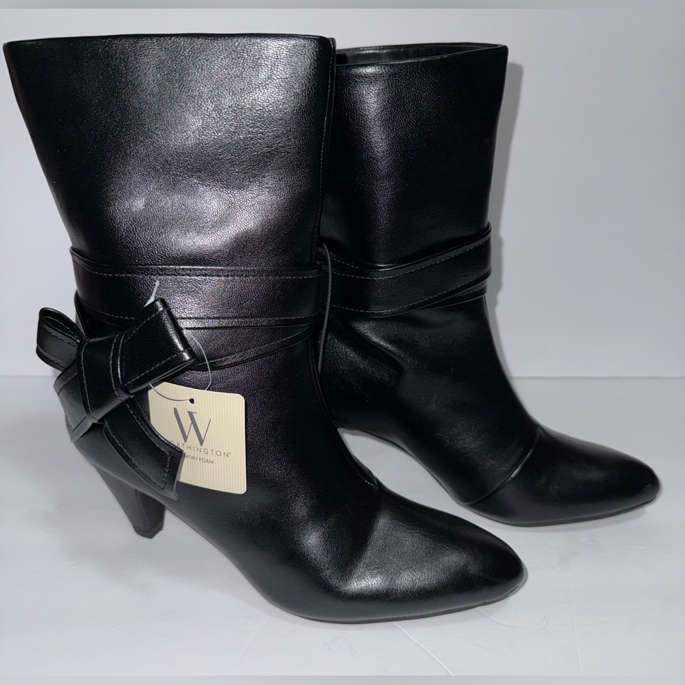 Worthington Womens 8M Black Booties W/Zipper and Bow Accent Memory Foam NWT